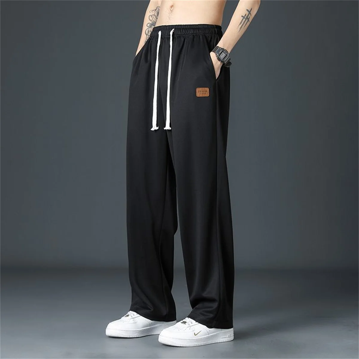 Black Straight Pants for Men's Summer Wide Leg Pants Casual Harajuku Student Trousers High Street Trousers Gray Cool Sweatpants