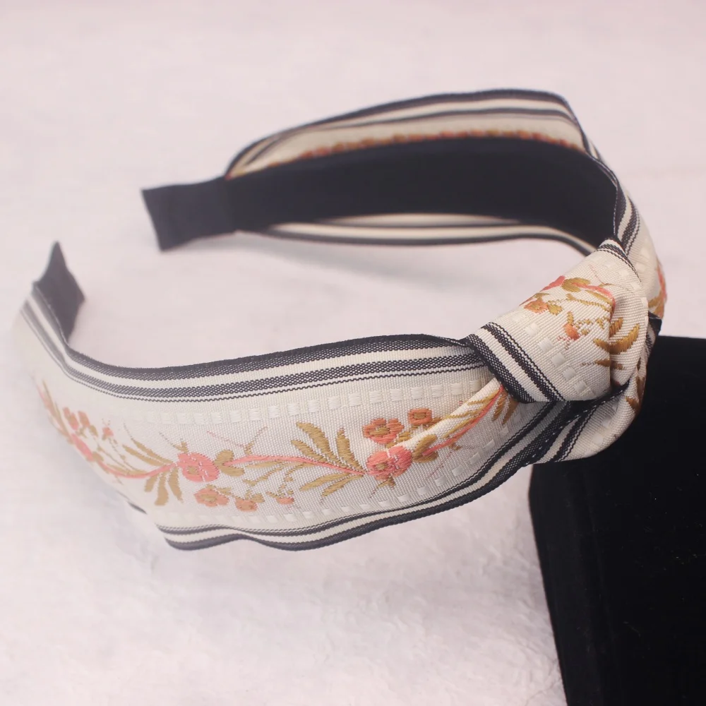 Bestickte Breite Haarbänder für Frauen und Mädchen, Modische Elastische Haarreifen, Stoff-Haarbänder, Damen-Haaraccessoires – Detail 10