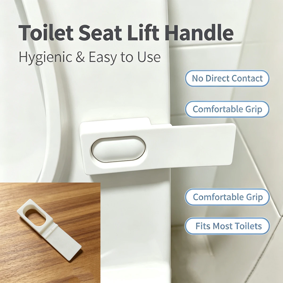 White Toilet Lid Lift Handle, Contact-Free Toilet Seat Lifter, Household Bathroom Tool to Open Toilet Lid Without Dirtying Hands