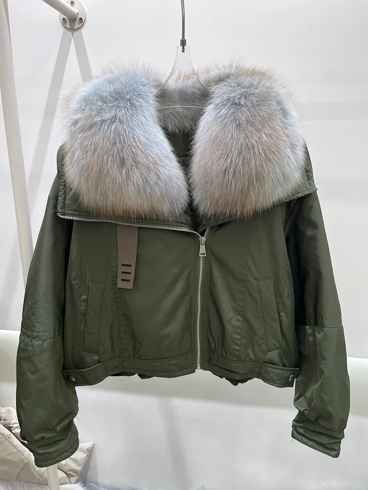 سترة شتوية نسائية جديدة لعام 2025 سترة سترة باركا معاطف بياقة من فرو الثعلب الطبيعي الحقيقي ملابس خارجية نسائية فاخرة