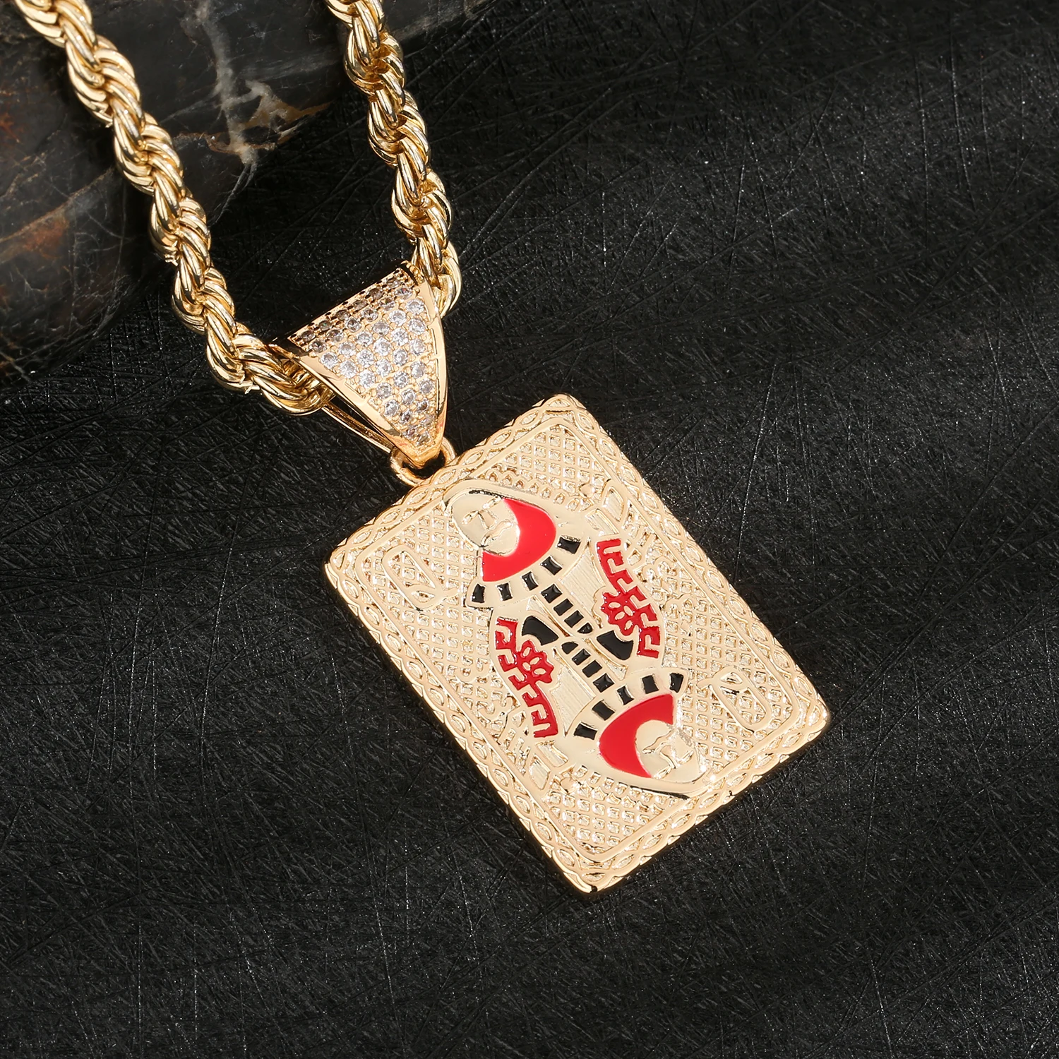 Exquisite Creative Poker Q Zircon Pendant Stainless Steel 3mm Tennis Chain Men's Fashion Casual Party Jewelry Holiday Gift