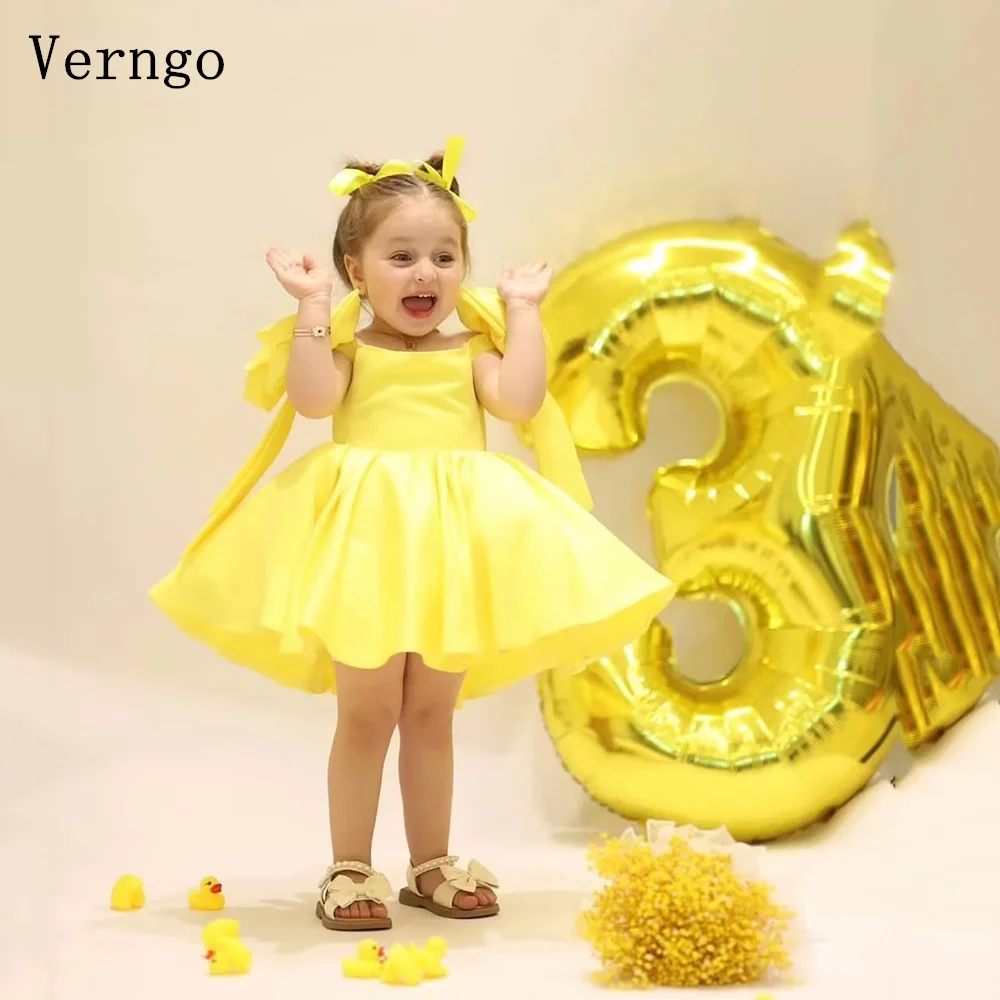 

Желтое атласное платье Verngo для девочек на день рождения, без рукавов, с бантом, А-силуэт, бальное платье, платье для девочки-цветочницы, на заказ