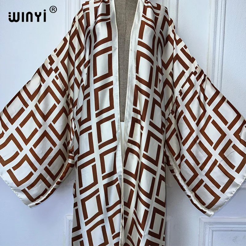 WINYI Africa boho stampa Kimono abiti lunghi per donna Cardigan abiti da spiaggia caftano spiaggia copricostume abito da sera maxi cappotto