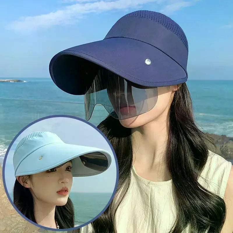 Summer Women Sun Hat With Glasses Large Brim Bucket Hat Breathable Outdoor Cap Magic Tape Adjust Travel Beach Cap