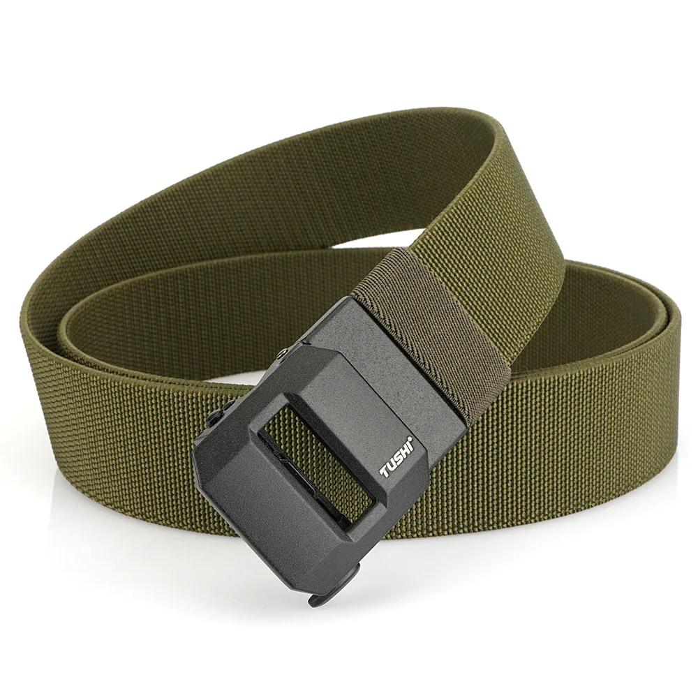 TUSHI Neuer Golf-Sportgürtel, elastischer Gürtel, taktischer Gürtel, Metall, automatische Schnalle, Stretch-Nylon, Herren-Militärgürtel, 120–150 cm, große Gürtel – Detail 15