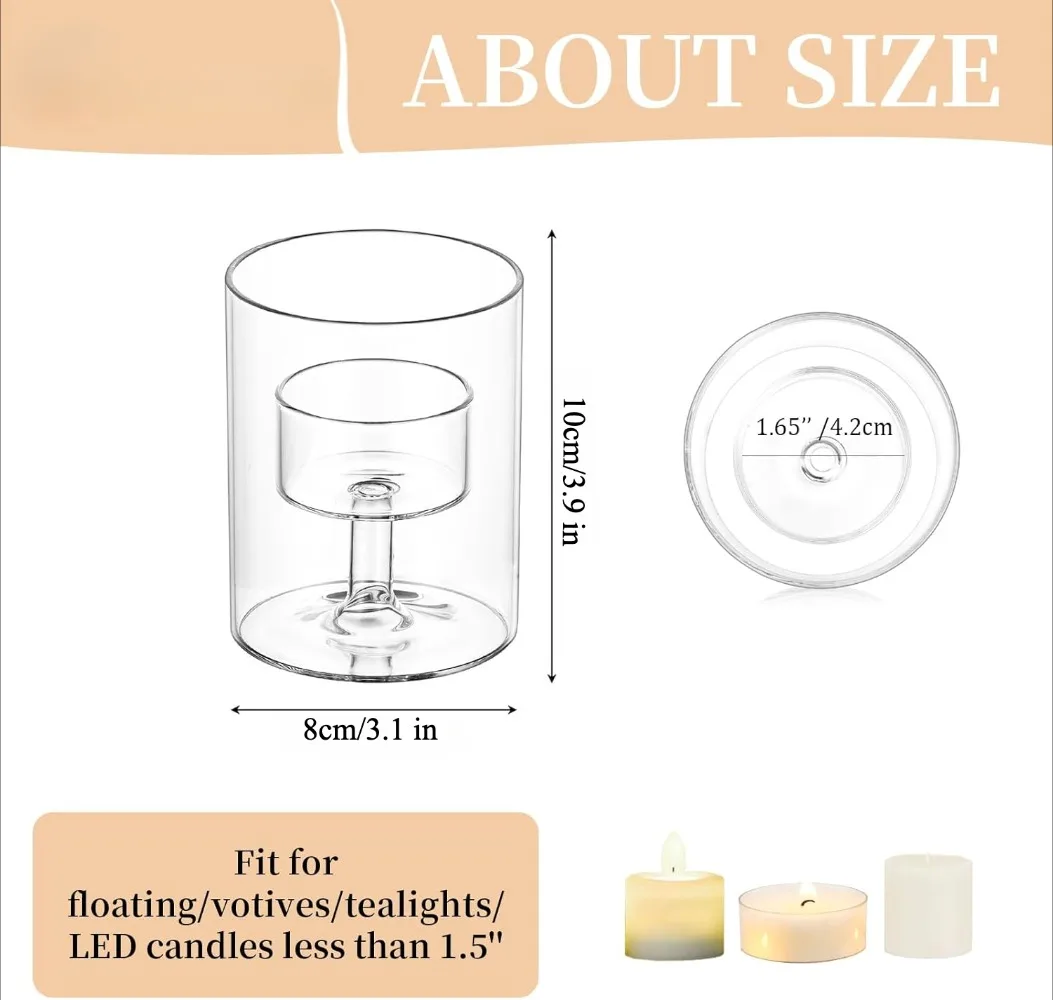 Transparent Glass Candlestick Cylinder Tea Light Candle Holders for Table Centerpieces Wedding Party Dining Room Decorations