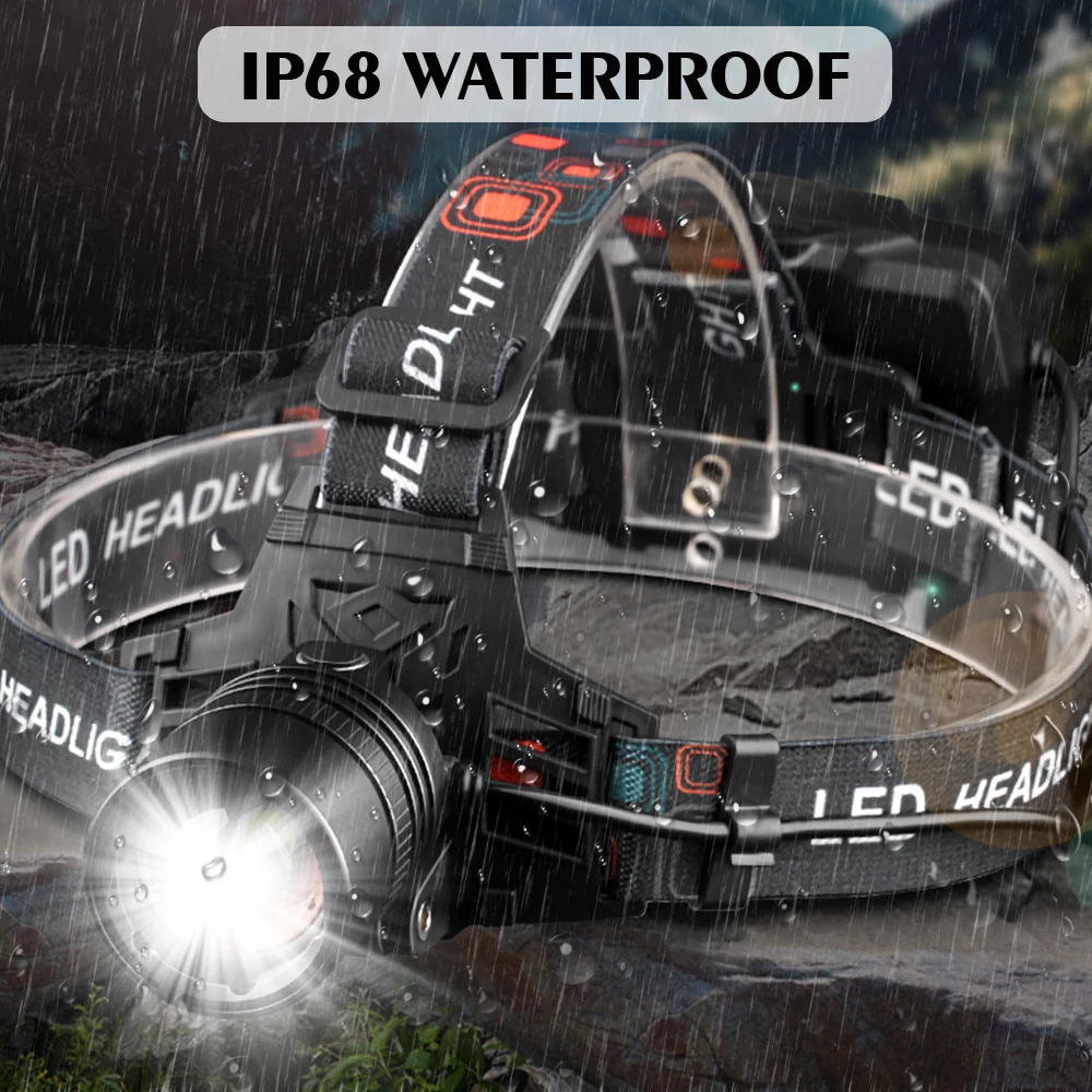 High Power 20000LM XHP50 LED Headlamp USB Rechargeable Zoomable Headlight Output 18650 Head Torch Camping Waterproof Fishing