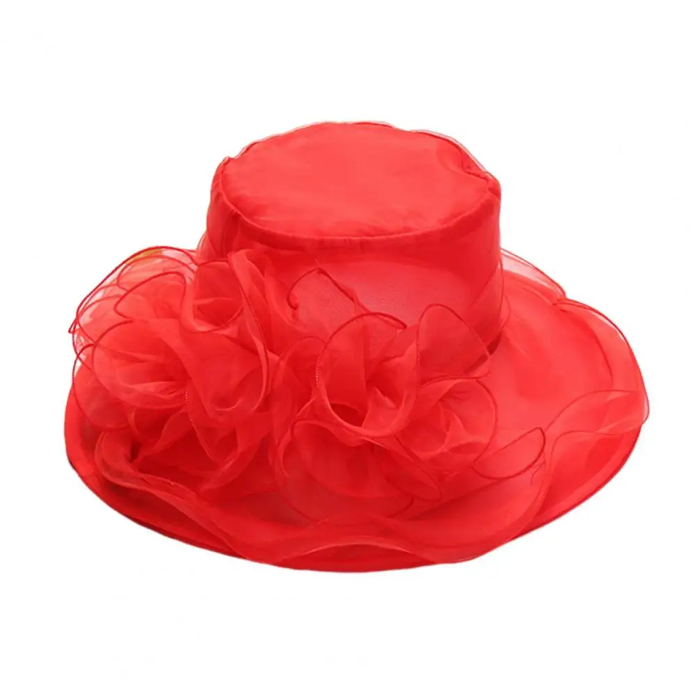 Wedding Guest Hat Elegant Vintage Organza Fascinators Layered Mesh Flower Decor Wide Brim Tea Party Hat for Women for Prom