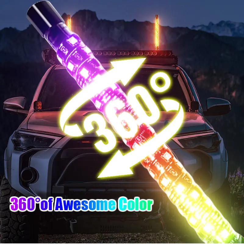 2 قطعة 1FT دوامة LED الدهون سوط أضواء هوائي RGB مطاردة بدوره إشارة الفرامل ضوء عكس الضوء لشاحنات Can-am X3 RZR UTV ATV