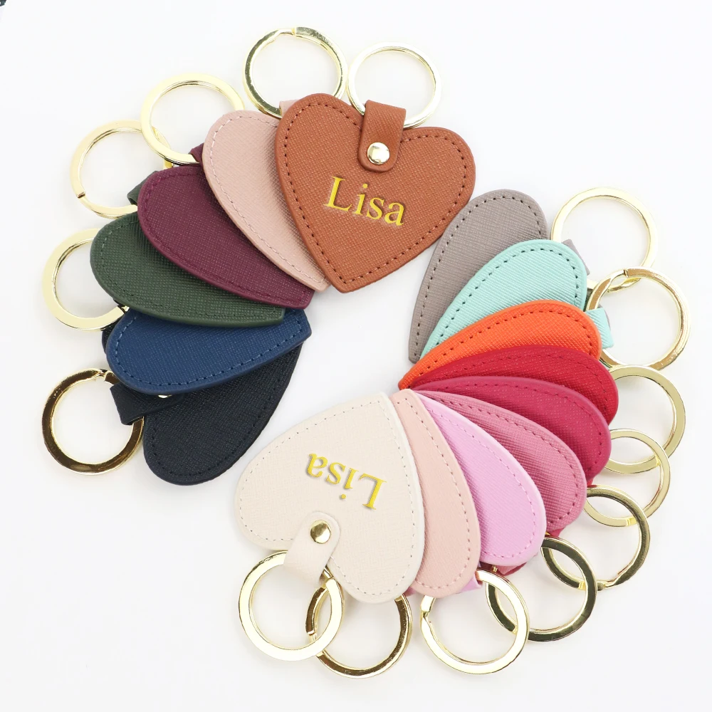Customized Name Ins-Style Heart-Shaped PU Leather Multi-Color Simple Gift for Couples, Ladies, Bags, Car Keychains, Pendants