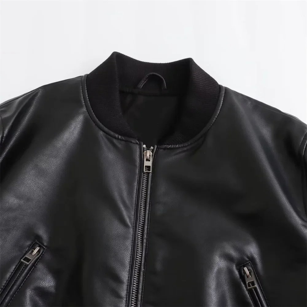2026 new autumn new women's European and American style high-end feeling slimming faux leather pilot jacket short jacket