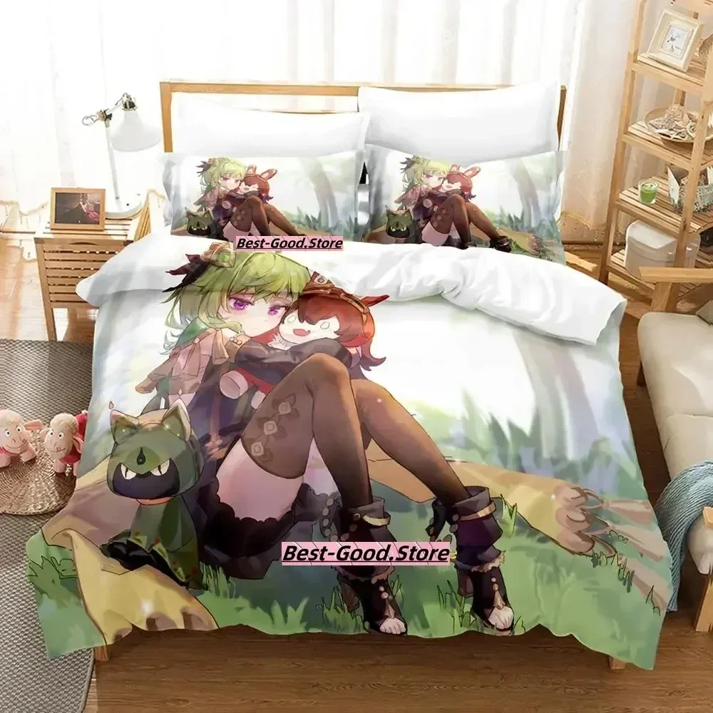 2023 New Game Collei Genshin Impact Bedding Set Cartoon Anime three-piece set Adult Kid Bedroom Duvetcover Sets 3D Kawaii Girl