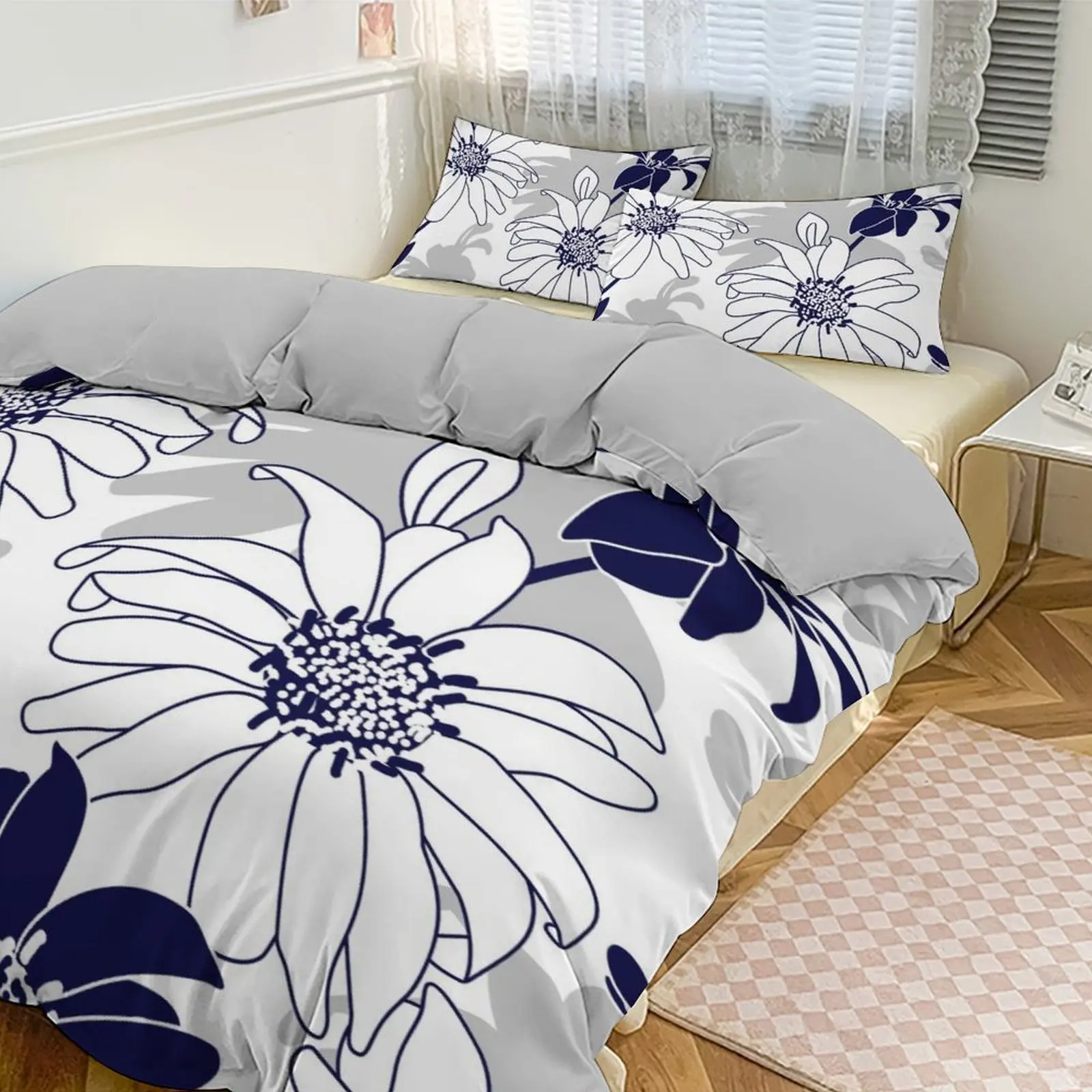 

Thickened Skin - friendly Brushed Fabric Floral Bedding Set, Duvet Cover + Pillowcases, Comfortable & Breathable
