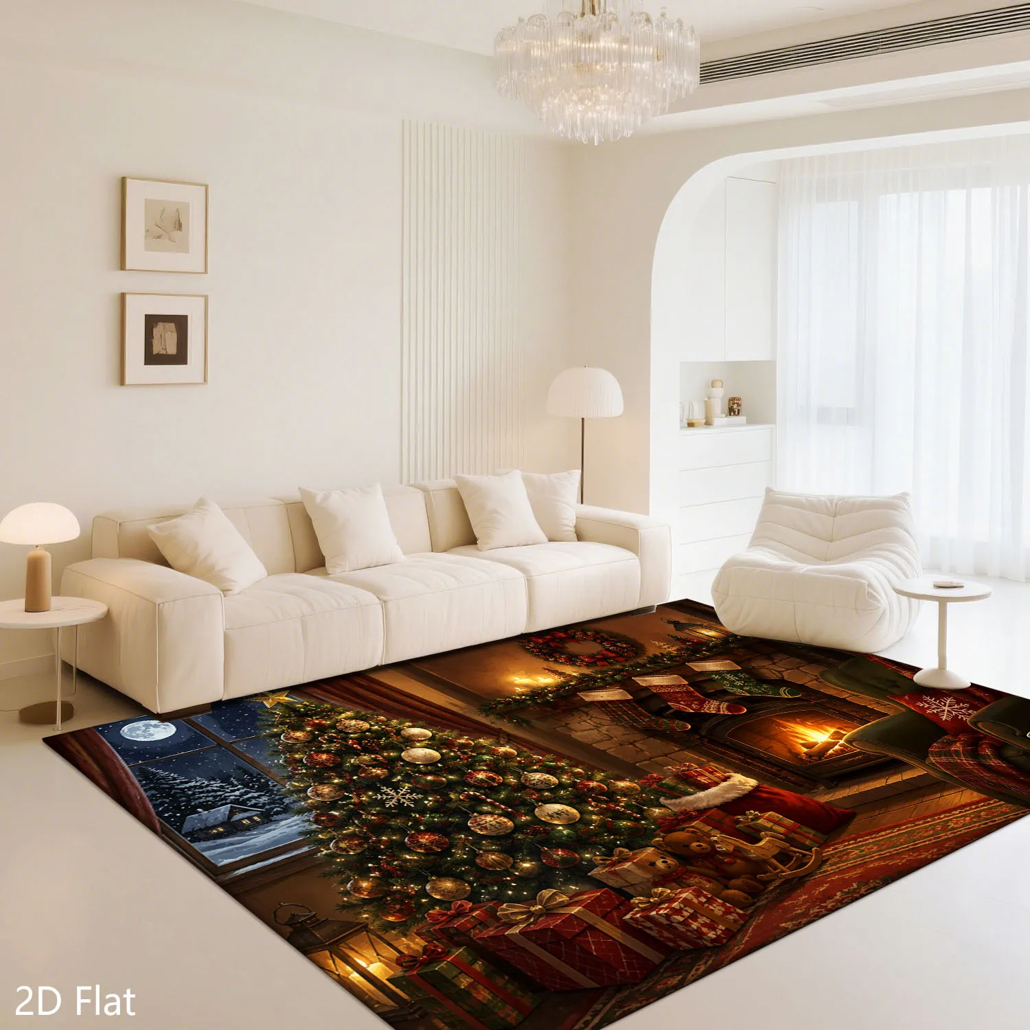 1pc 2D Flat Cozy Indoor Christmas Tree Gift Stocking Printed Floor Mat, Decorative Rug for Living Room, Bedroom, Home