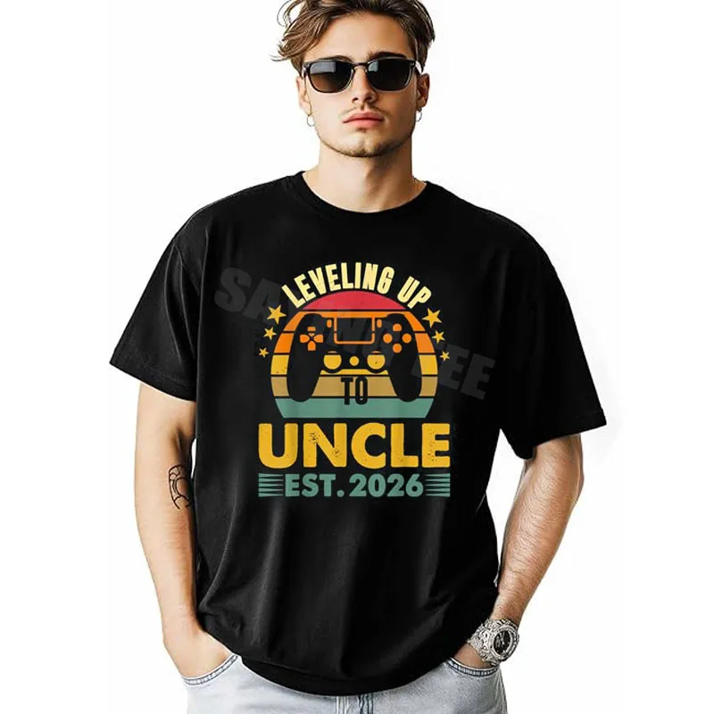 Promoted To Uncle 2026 Vintage Leveling Up To Uncle Est 2026 T-Shirt Men's Fashion Video Gamer Saying Tee Pregnancy Announcement