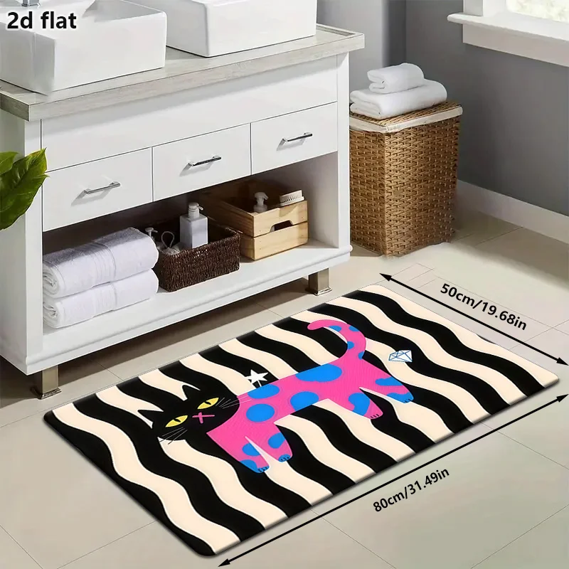 VIKAMA Cartoon Cat Abstract Rug Soft, Cosy and Non-Slip Entrance Hallway Doormat Laundry Room Rug Home Furnishings