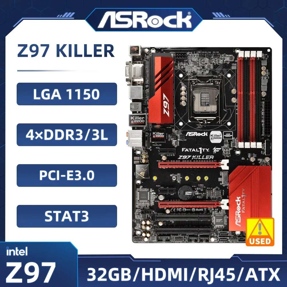 

ASRock Fatal1ty Z97 Killer Motherboard LGA 1150 Intel Z97 DDR3 32GB PCI-E 3.0 M.2 USB3.0 support 5th gen Intel Core i7-4790 cpu