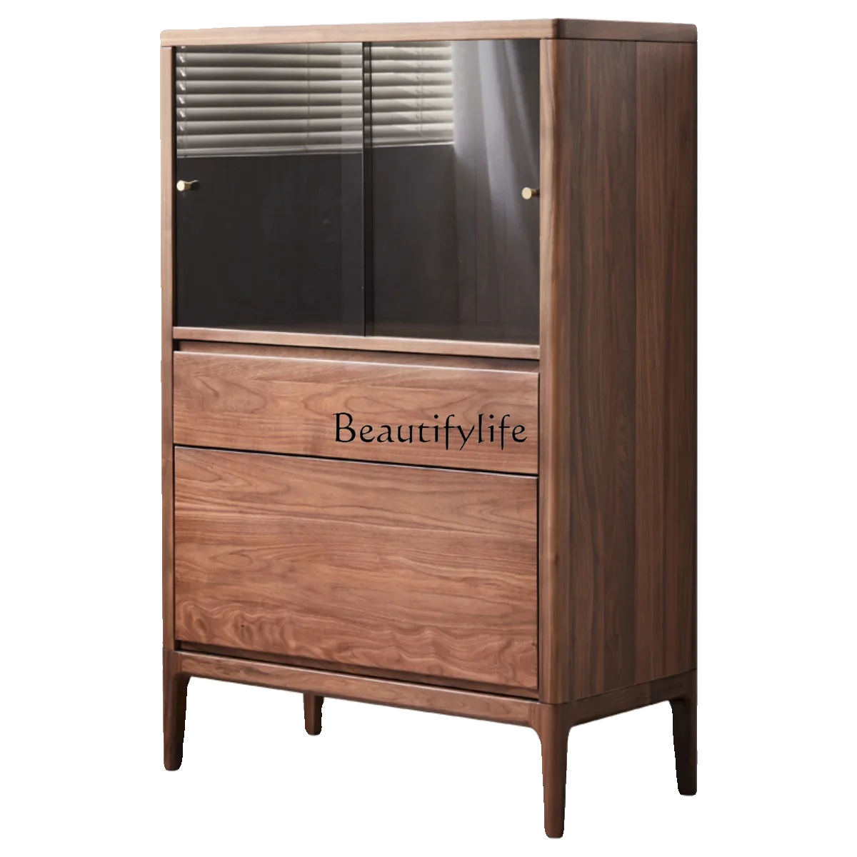 

FG40Black Walnut Solid Wood Wine Cabinet Bedroom Living Room Tea Cabinet Storage Side Cabinet