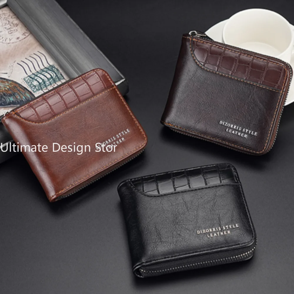 メンズ ショートウォレット パッチワークストーン柄 大容量三つ折りファスナー小銭入れ マルチカードスロット マネークリップ 日常使いに