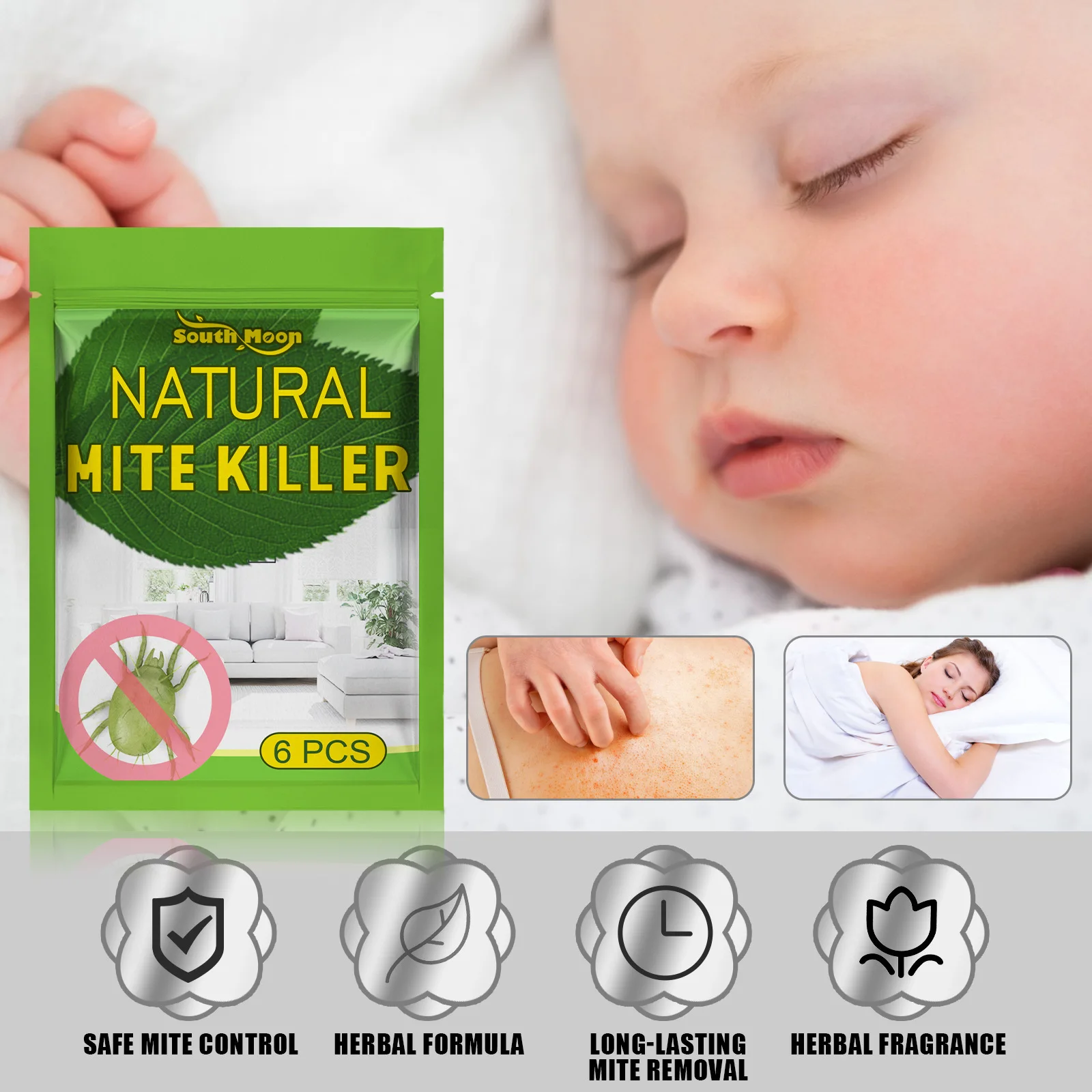 South Moon Mite Killer Bag Insect Worm Eliminator Pillow Sheet Sofa Anti-Mite Deodorant Antibacterial Natural Mites Remover Pack