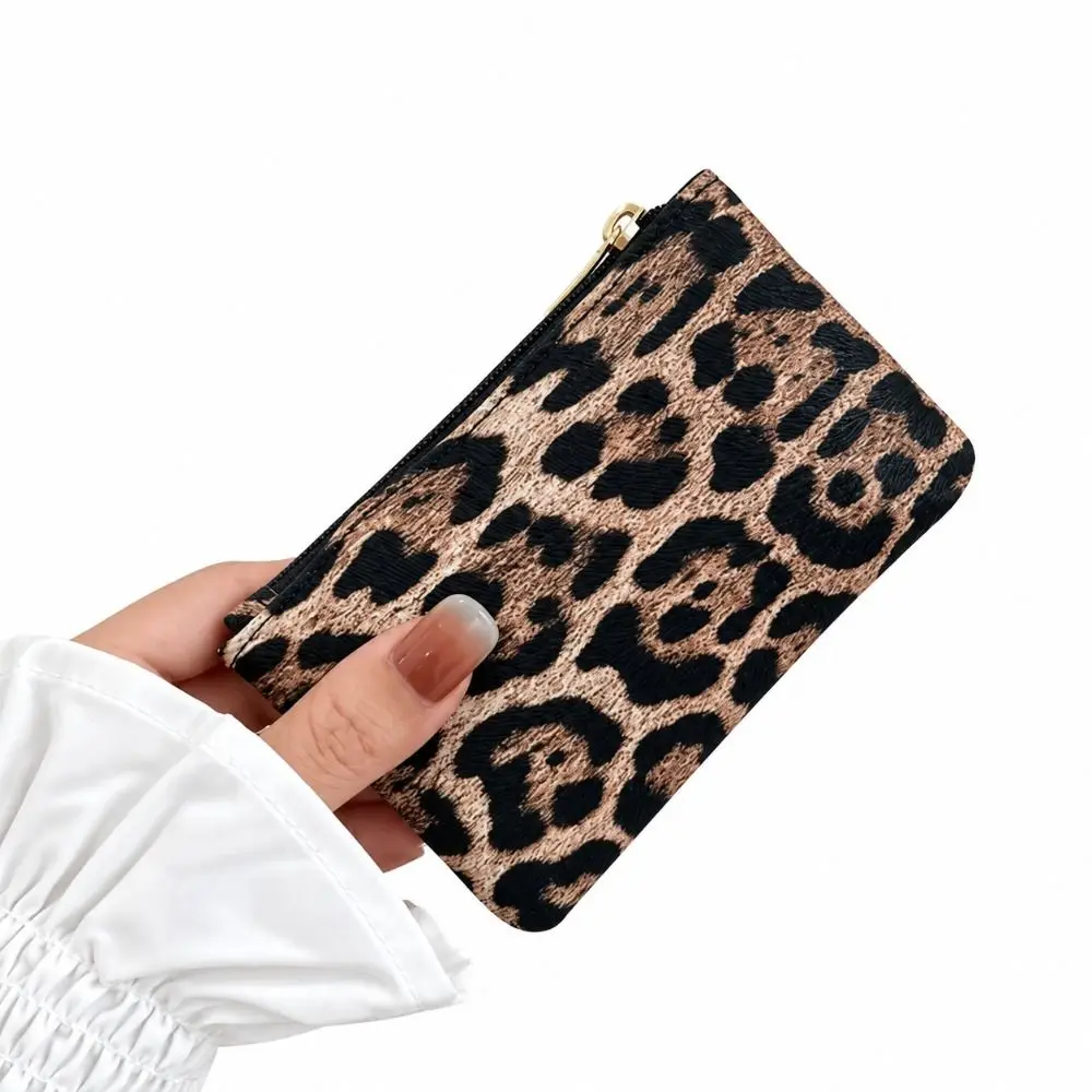 New PU Leather Leopard Print Coin Purse Leopard Print Lightweight Leopard Zipper Wallet Metal Zipper Card Bag Men Women