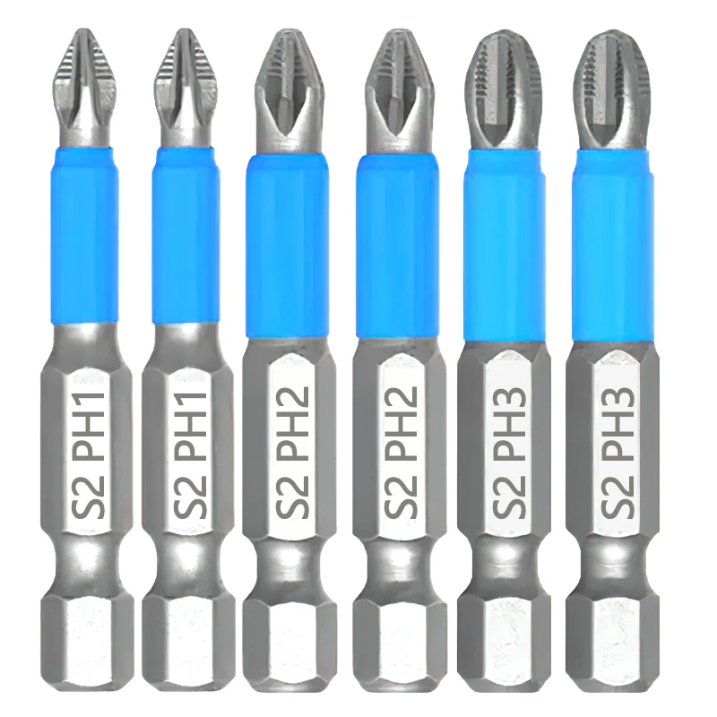 

6Pcs Pozidriv Cross Screwdriver Set 50mm PZ3,PZ2,PZ1,PH1,PH2,PH3 Bits 1/4 Inch Hex Shank Magnetic Pozidriv Phillips Drill Bits