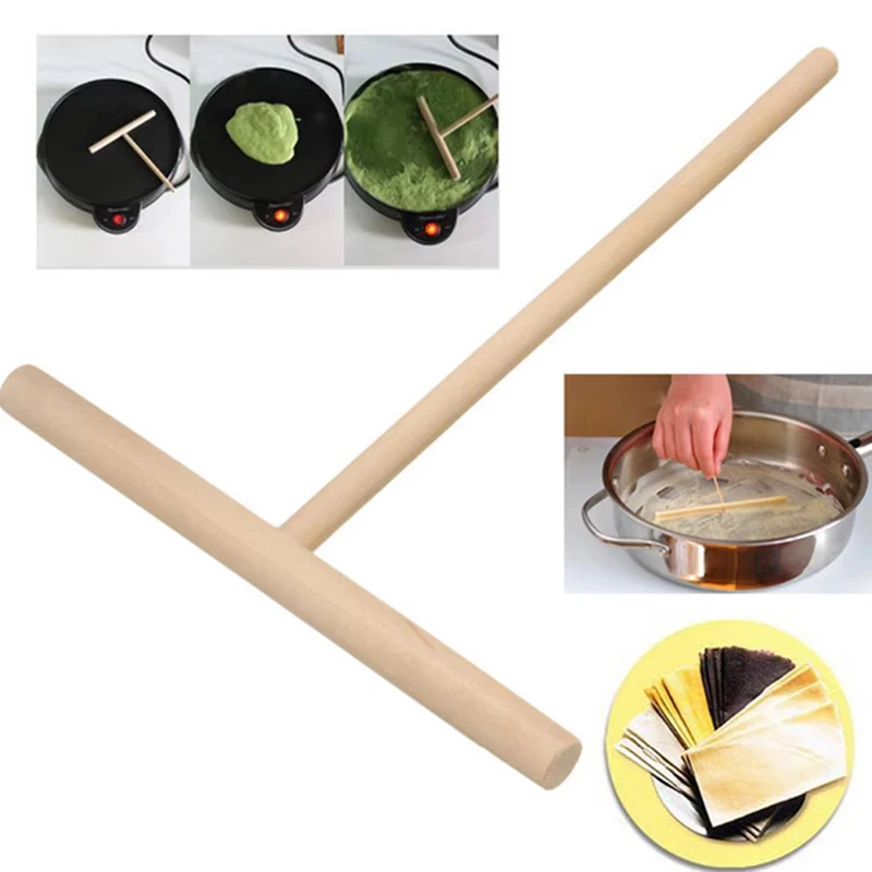 1/2 Uds. Crepera de madera en forma de T, esparcidor de masa para panqueques, herramienta de cocina para el hogar, suministros de cantimplora para restaurante y panqueques DIY