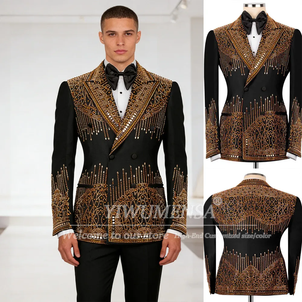 

Exclusive Beaded Stones Suits Men For Wedding Double Breasted Jacket Pants 2 Piece Set Banquet Man Reception Banquet Tuxedo 2026