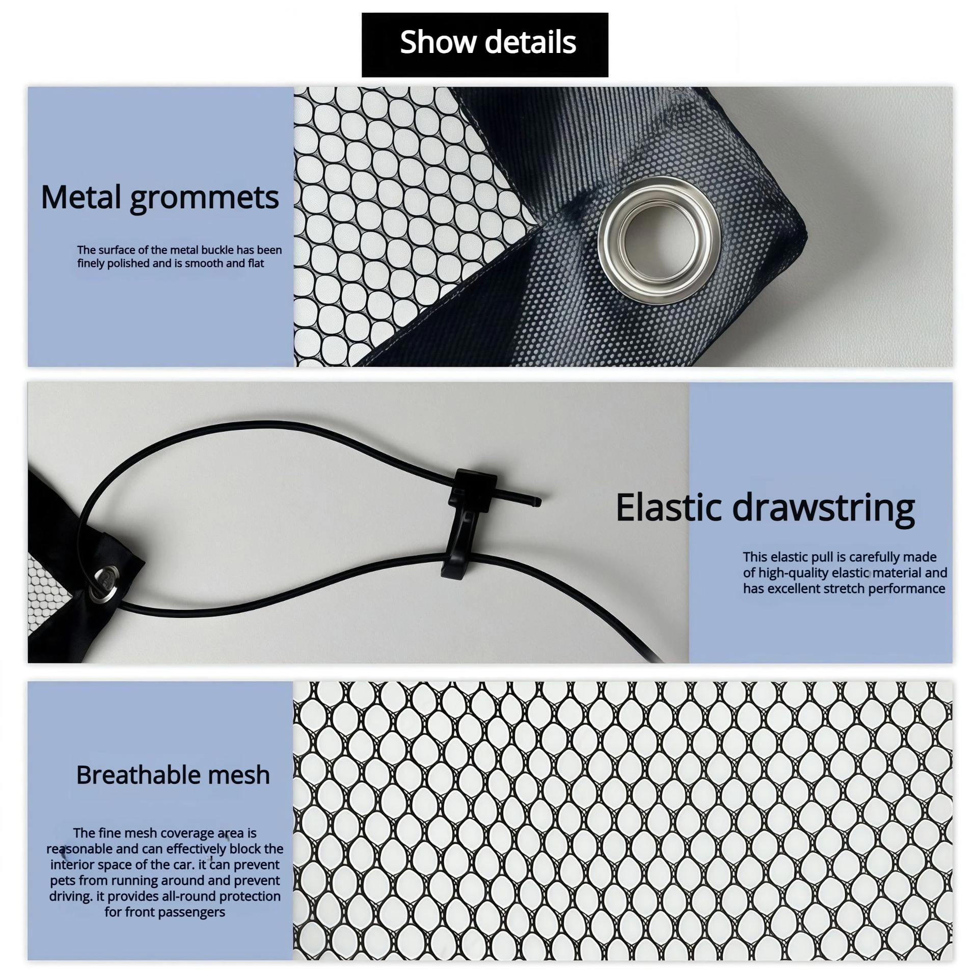 The rear part of the car pet isolation net is made of thicker material to prevent pets from scratching and running around, ensur