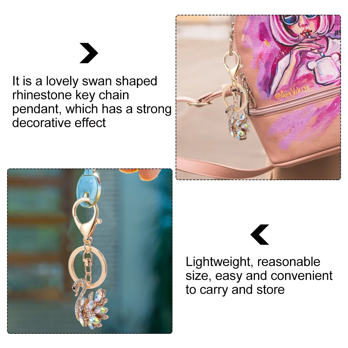 

Christmas Car Decorations Swan Keychain Accessories Chains Rhinestones Cute Decorative Colorful Charm