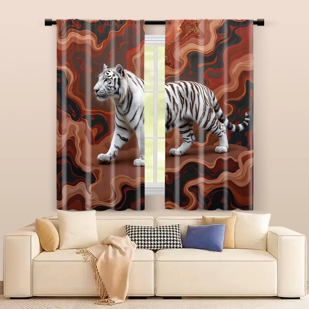 2 unidades, cortinas filtrantes (excluindo hastes, não móveis, sem baterias) Silver-White Tiger para uso em quartos e salas de estar