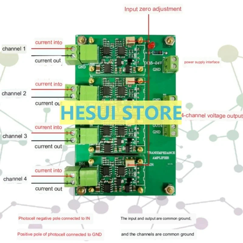 Multichannel IV conversion amplifier module Silicon PIN photodiode detector four-quadrant photoelectric sensor