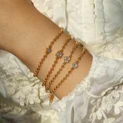 WILD & FREE Trendy Stainless Steel Beads Bracelets for Women Luxury Geometric Heart Star Crystal 18K Gold Plated Jewelry