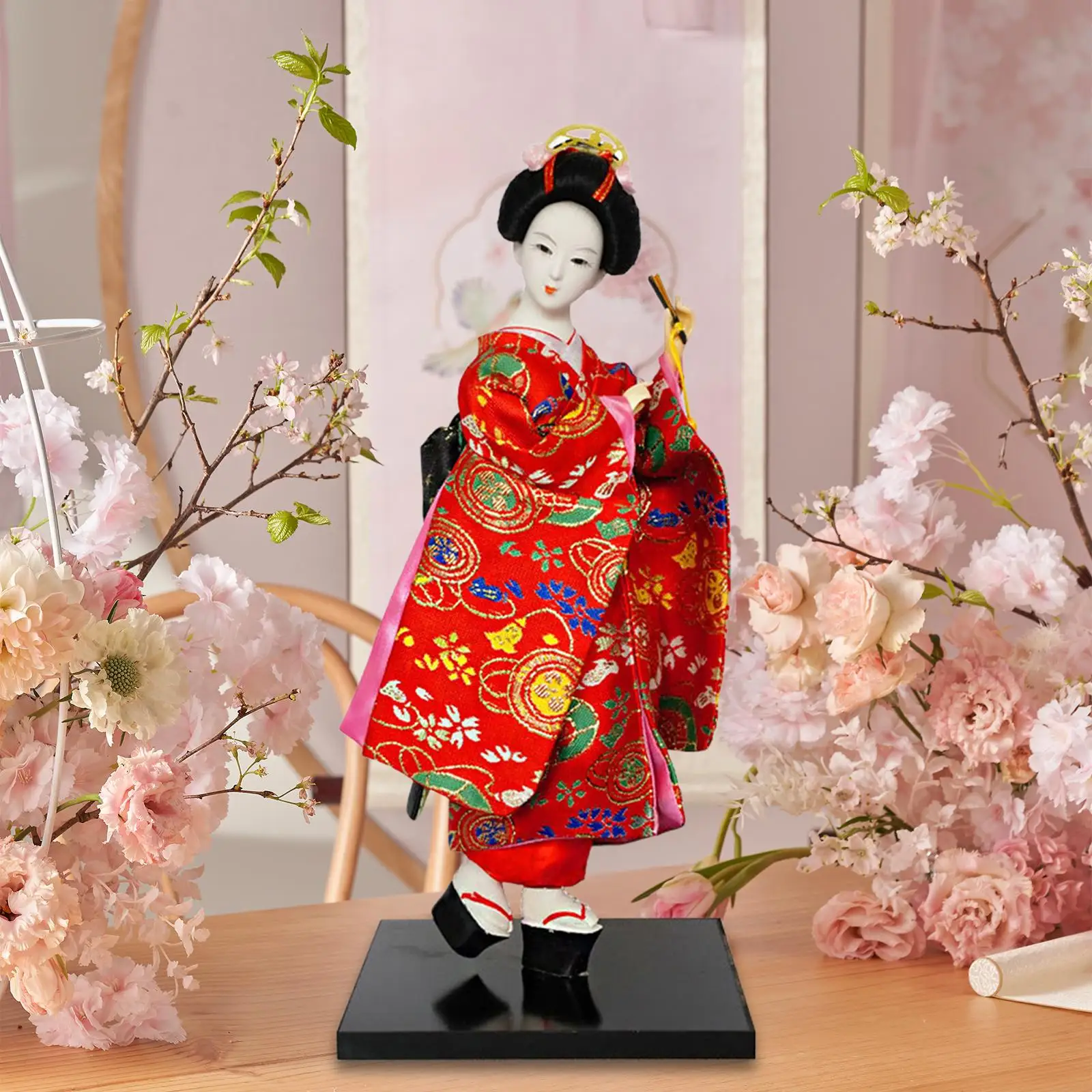 Japanese Geisha Kimono Doll Girl Statue 12 inch Folk Ethnic Figurine Tabletop Ornament for Store Shelf Living Room Home Decor