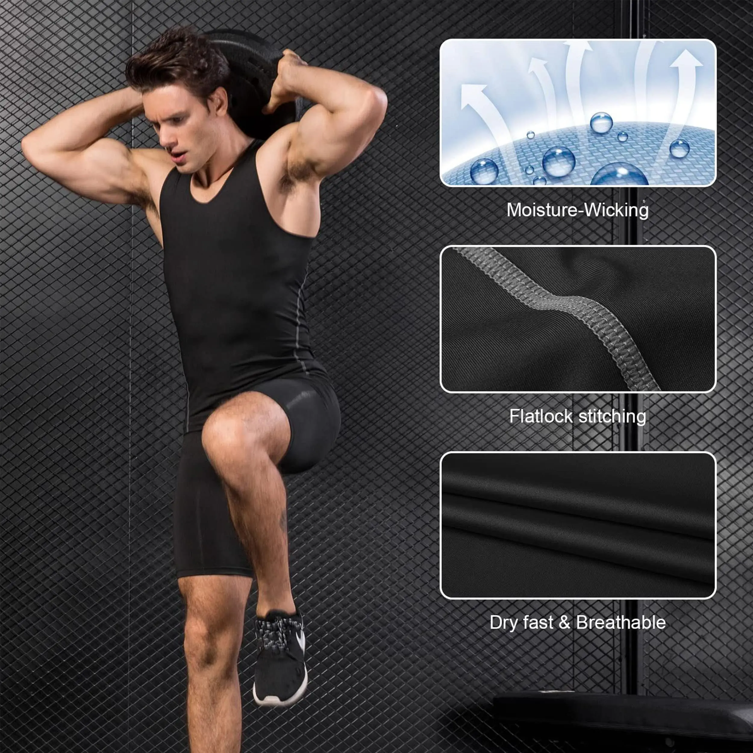 Men's Compression Tops for Summer Quick Dry Vest Tops T Shirts Mens Running Tank Top for Training,Basketball,Gym M-XL