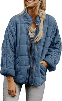 Veste matelassurera à manches longues avec poches pour femme, manteau matelassé zippé, col montant, respirant, chaud, décontracté, hiver, 2023
