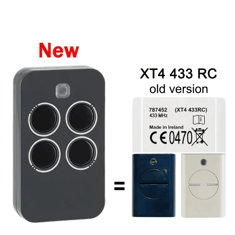 XT4 433 RC 787456 Garagen-/Tor-Fernbedienung, kompatibel mit XT4 433RC 787452 787453 787454 433 MHz Befehlssender