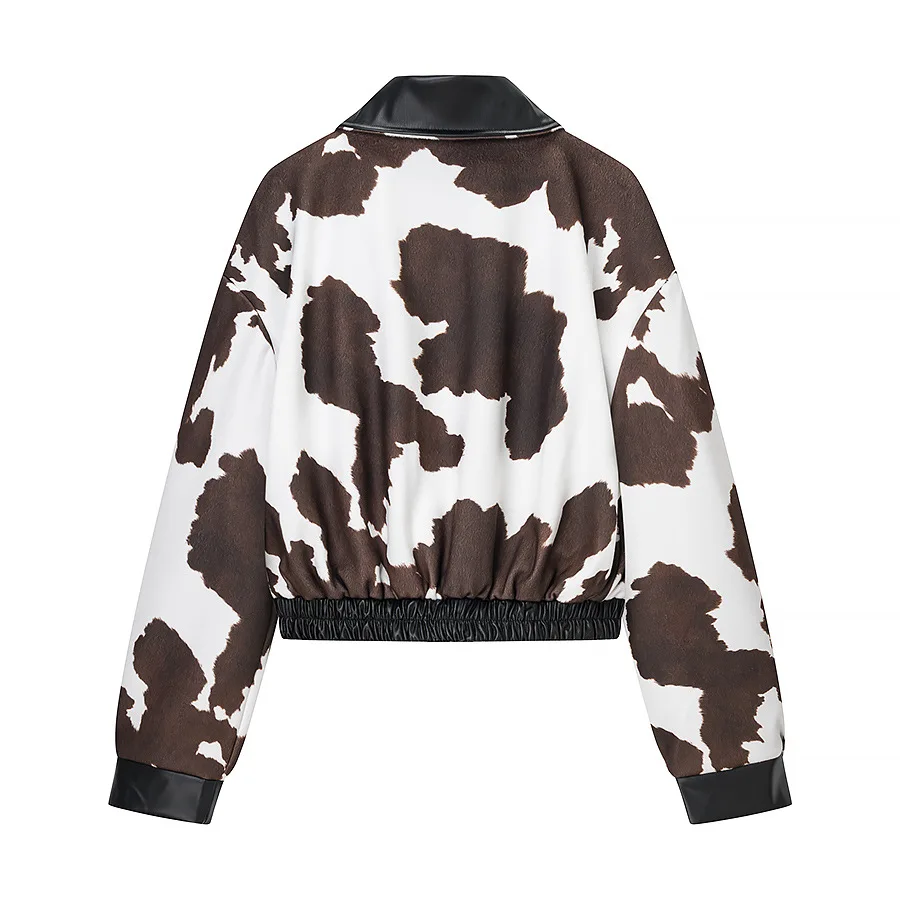 Damska kurtka w stylu europejskim i amerykańskim na wiosnę i jesień, krótki fason, styl amerykański streetwear, z elementami ze skóry PU.