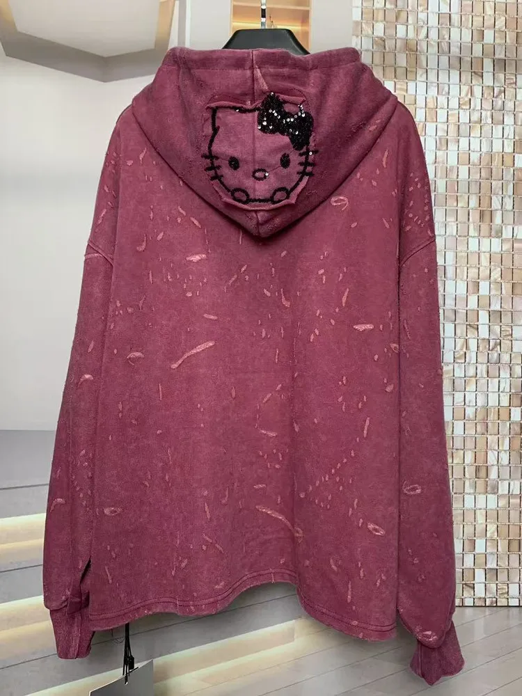 Fashion Brand Autumn Heavy Industry Cartoon Cute Sweet Oversized Loose Jacket Fashion Hooded Sweatshirt Top For Women's Hoodies