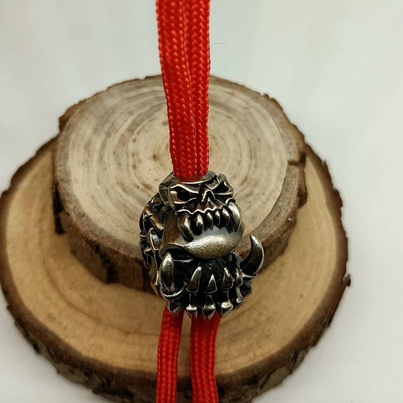 Colmillo de cuentas de cuchillo de latón con cabeza de Calavera, accesorios de pulseras de Paracord Punk, herramienta EDC para exteriores, cordón de cuerda de paraguas, colgantes