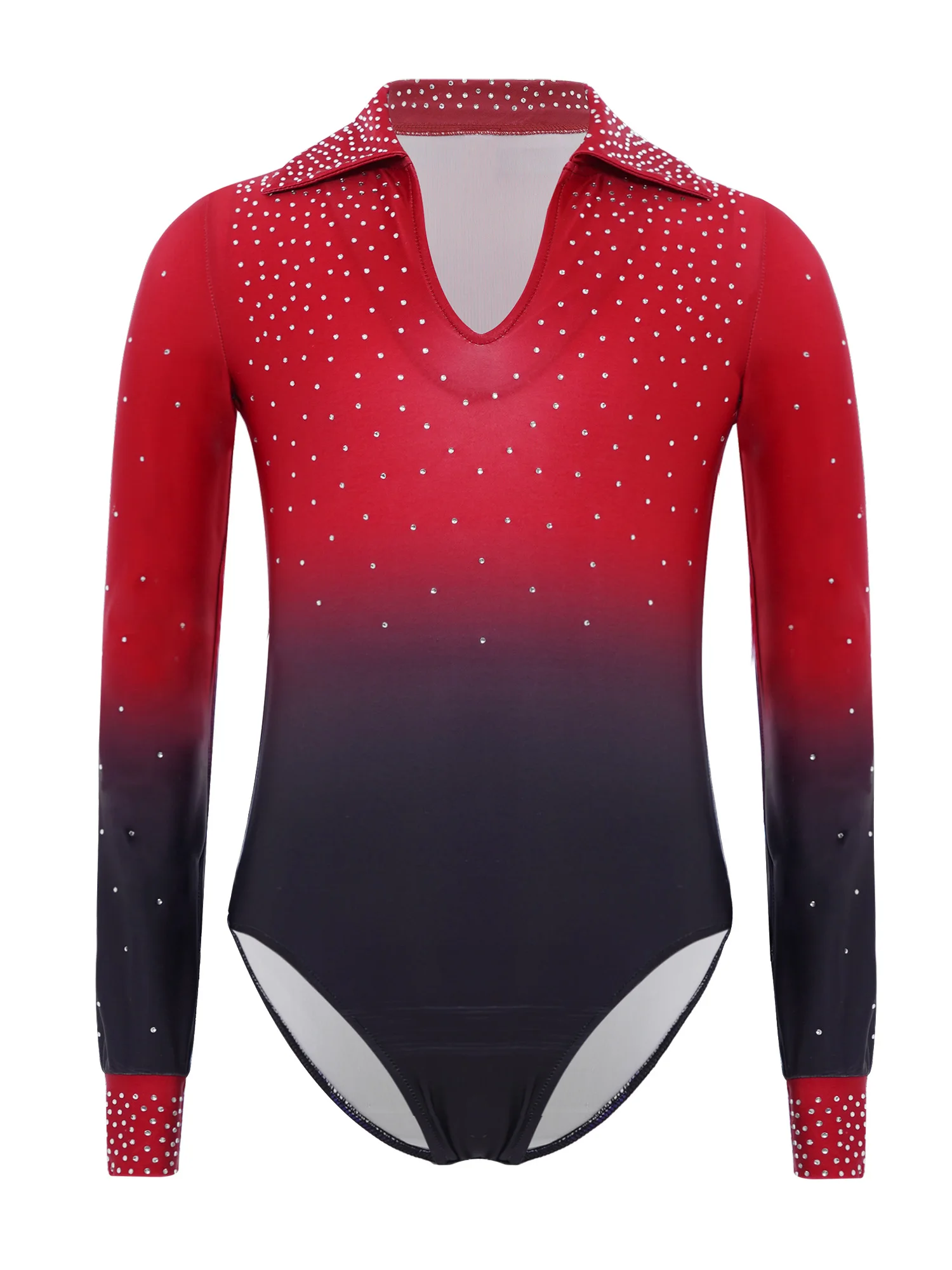 

Kids Boys Latin Dance Shirts Bodysuit Sparkly Rhinestone Jazz Leotard Skating Jumpsuit Modern Ballroom Unitard Flared Pants Set