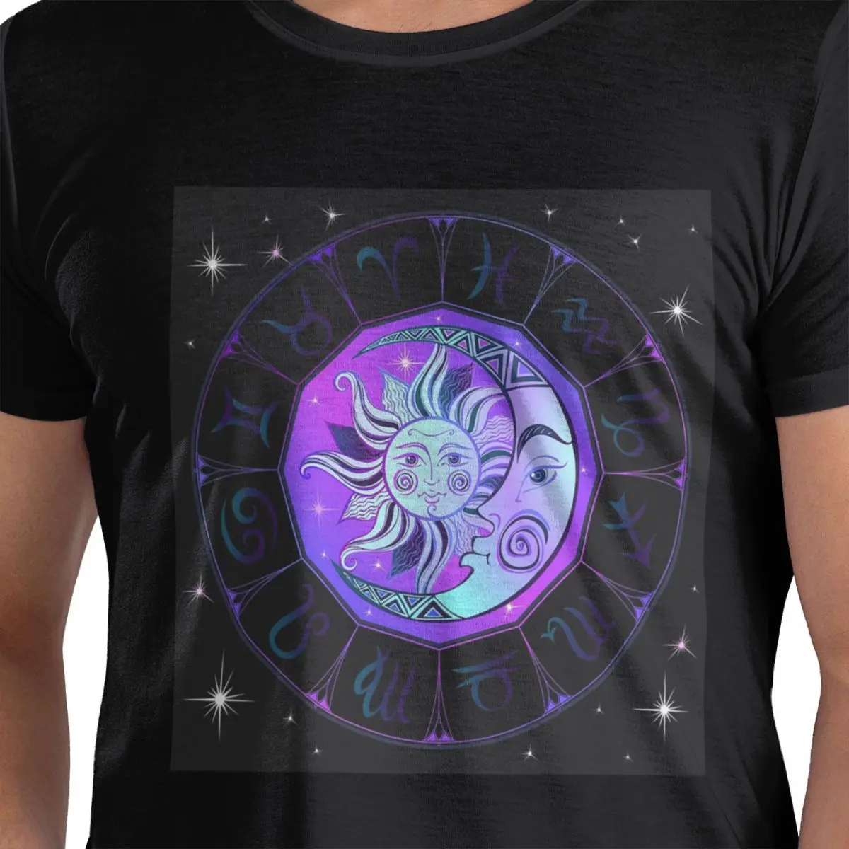 

Zodiac Wheel Space Фиолетовая футболка из 100% хлопка, мужские модные футболки, мужские футболки с круглым вырезом и коротким рукавом, S-6XL