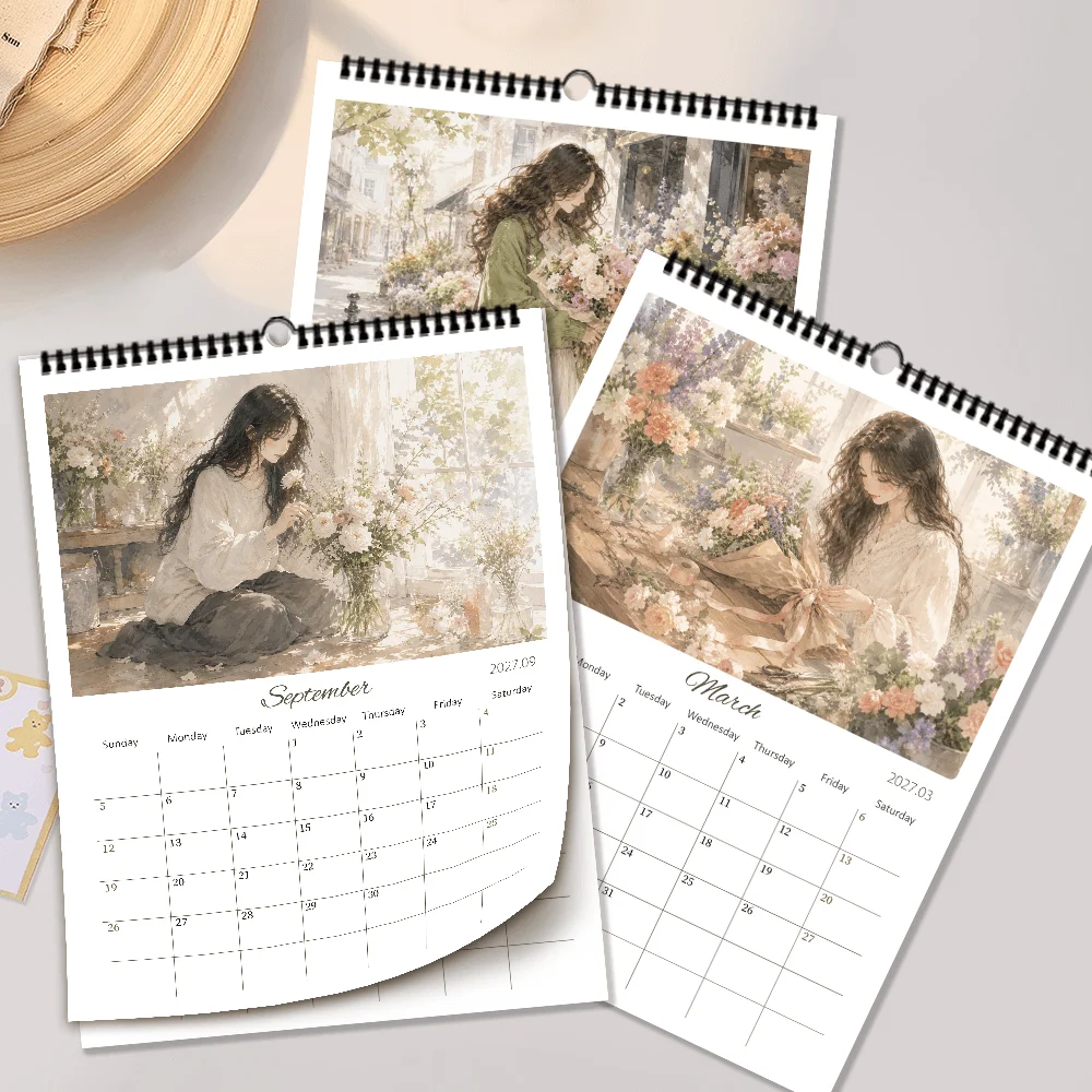 1pc 2027 Wall Calendar,Healing Flower Shop Girl Theme, 12-Month Monthly Planner, Perfect Gift for Birthdays, Christmas, New Year