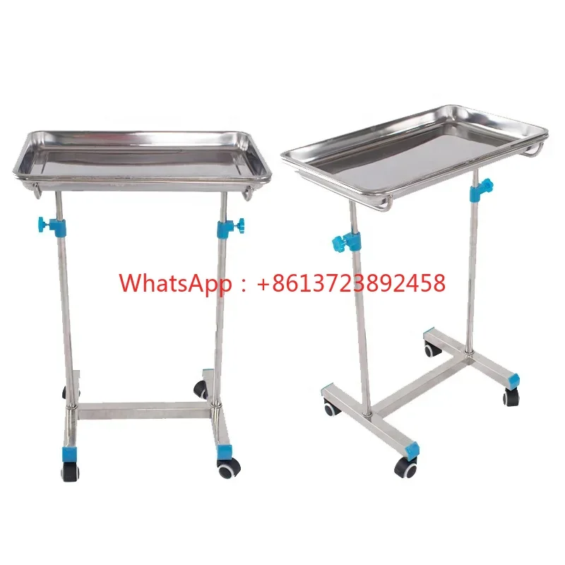 

Stainless Steel medical trolley Hospital Tray Cart Height Adjustable Surgical Instrument drug medicine Cart