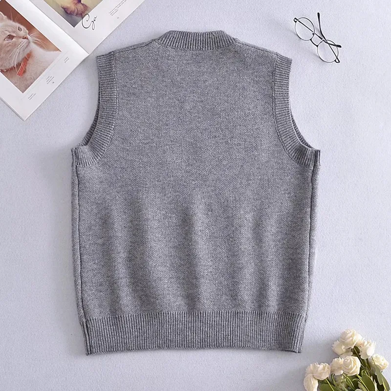 Knitted Vest Sweater Men Women Spring Duck Pattern Sleeveless Casual Fashion Knit Waistcoat Retro Street Loose Cotton Pullovers