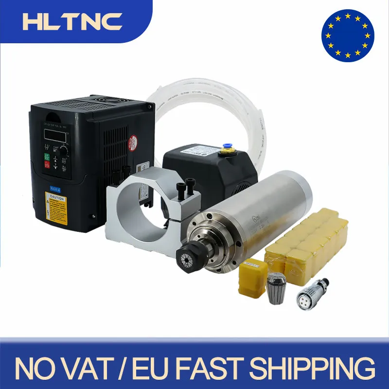 EU Shipped 1.5kw 2.2kw Water Cooling Spindle Motor Kit 24000RPM Round Spindle+ VFD Inverter + Water Pump + 80mm mount CNC Router