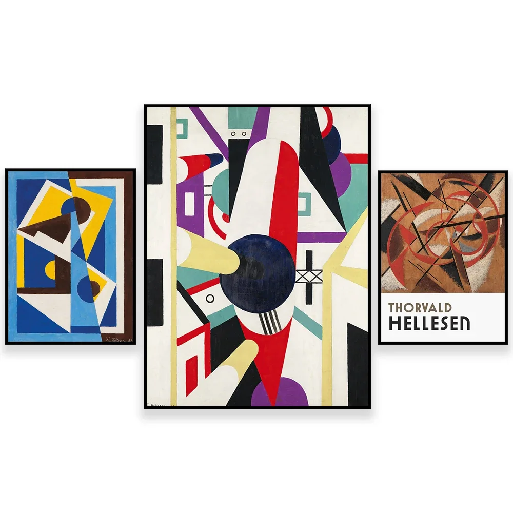 

Thorvald Hellesen museum style prints, abstract geometric art posters, cubist office posters Orphism style