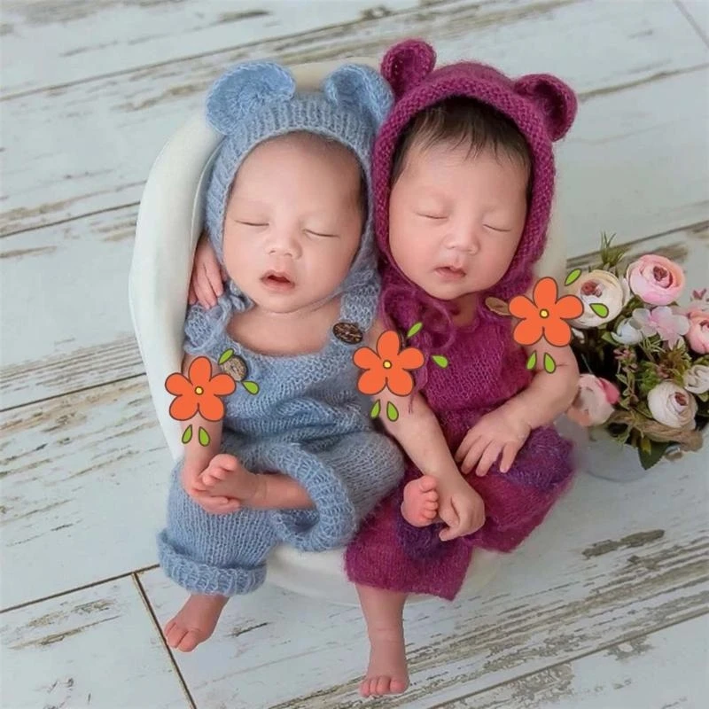 581F Infant Photography Props Hat Costume Posing Jumpsuit Baby Shower Photoshoot Suit