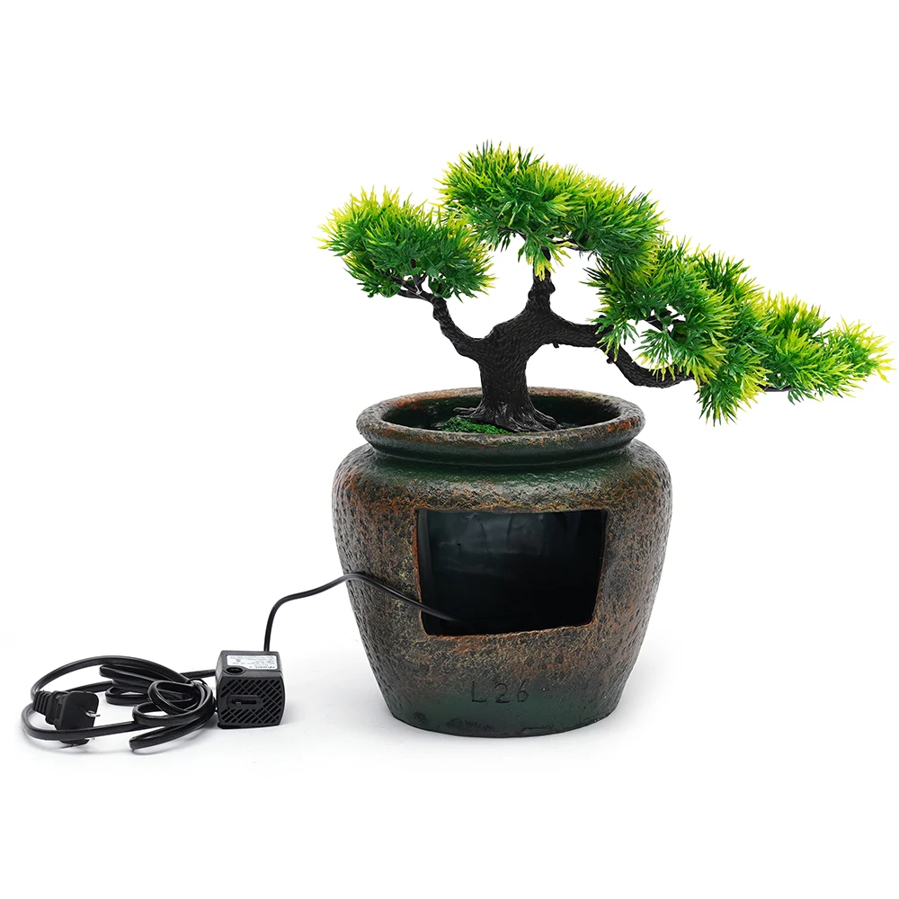 Светодиодный настольный фонтан с дизайном сосны, функция воды с широким напряжением 110-220 В для домашнего/офисного декора, расслабляющий звук и свет