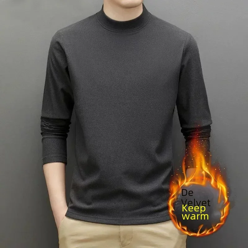 Men's Autumn/winter Warm Long Sleeve T-shirt Versatile Casual Polo/turtle Neck Base Layer Korean Long Sleeved Top